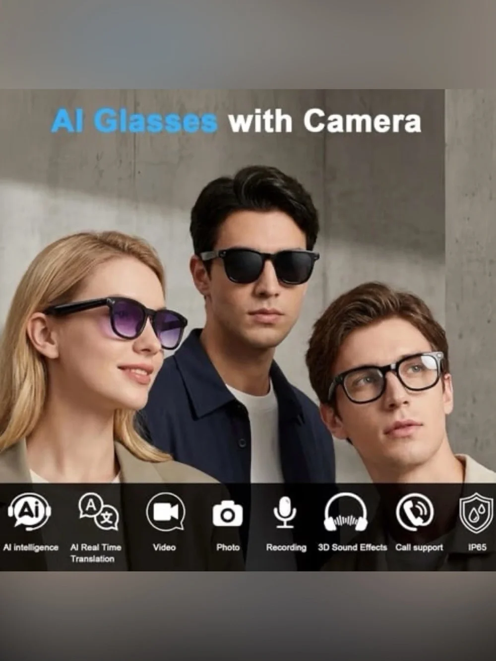 AI Smart Glasses with Camera, 8MP HD Bluetooth Camera Glasses